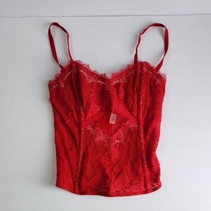 Victoria's Secret Red Lace Mesh Corset Bra
